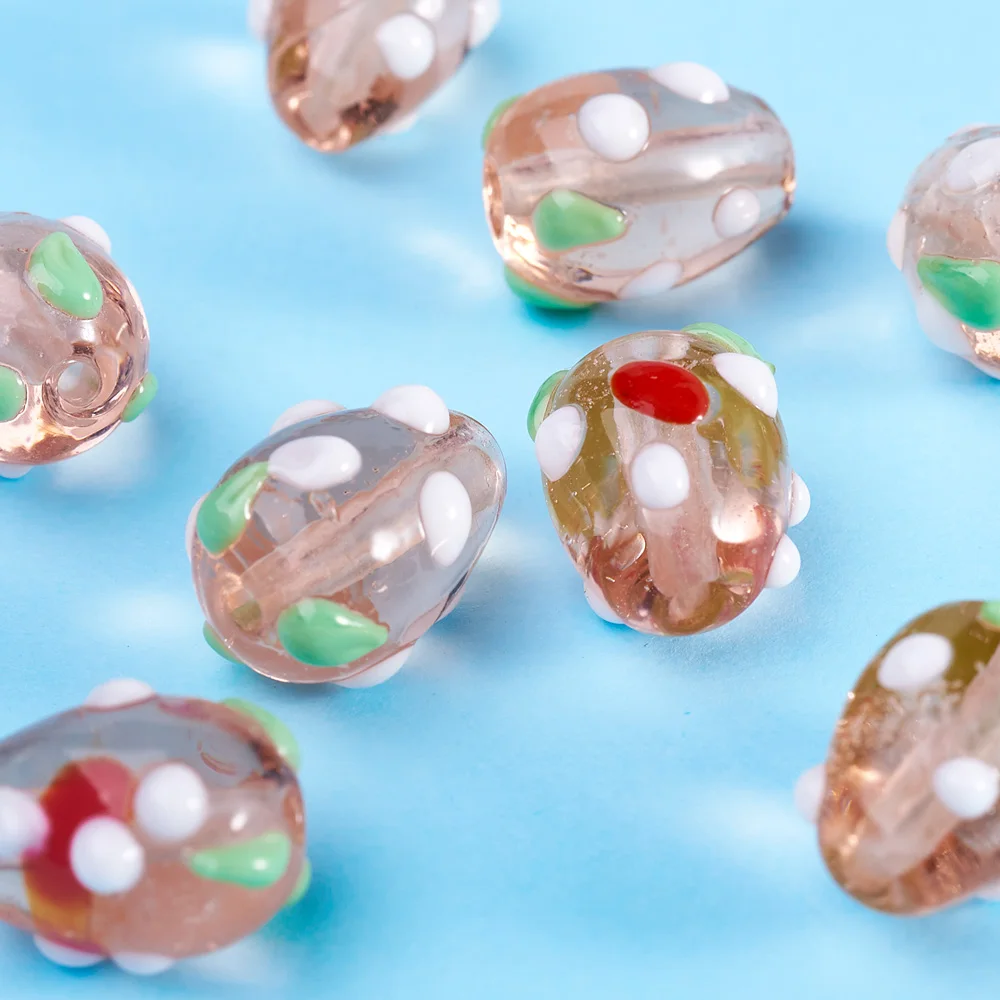 Бусины ручной работы в виде клубники 10 шт. красные и розовые бусины форме грибов