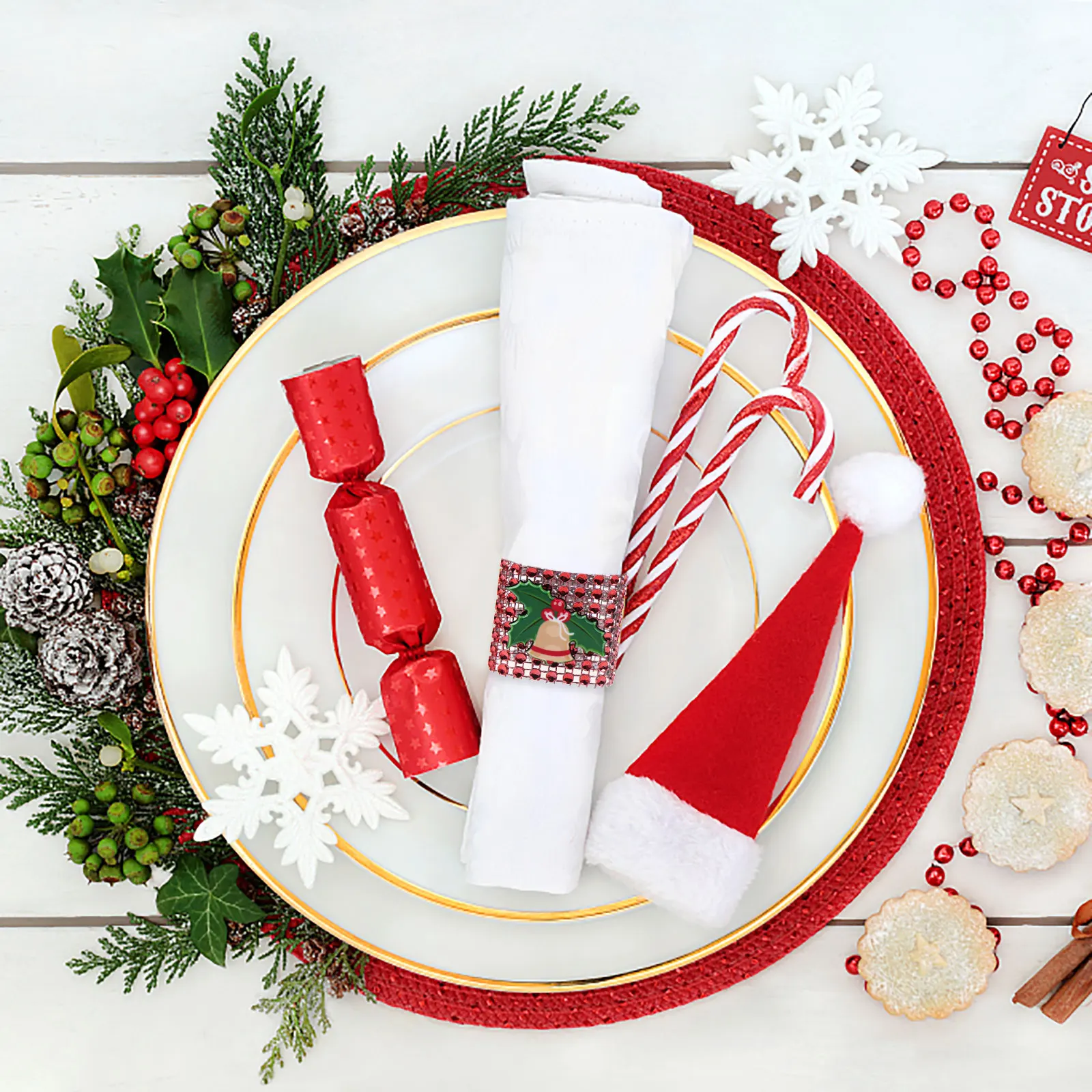 

Christmas Decoration Napkin Rings Santa Claus Snowman Diamond Napkin Buckle for Christmas Home Table Tableware Decorations