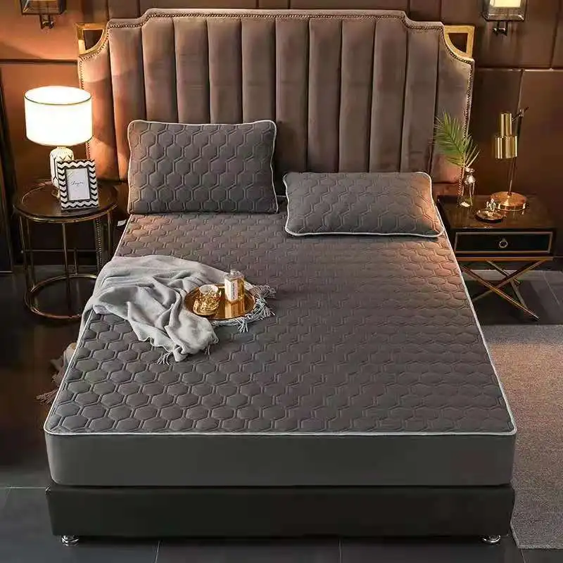 Solid Color Luxury Soft Velvet Latex Quilted Mattress Cover Thicken Short Plush Bed Pad Protector Not Including Pillowcase | Дом и сад