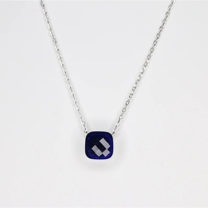 dark blue Серебряная Подвеска из серебра 925 пробы квадратная цветная кошачий глаз опал розовый синий белый карамельный камень кулон ожерелье Горячие ювелирные изделия для женщин и девушек - Окраска металла: dark blue