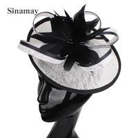 elegant women wedding headwear formal fancy fascinator hat hairpin bride mesh feather flower hair accessories occasion fedora