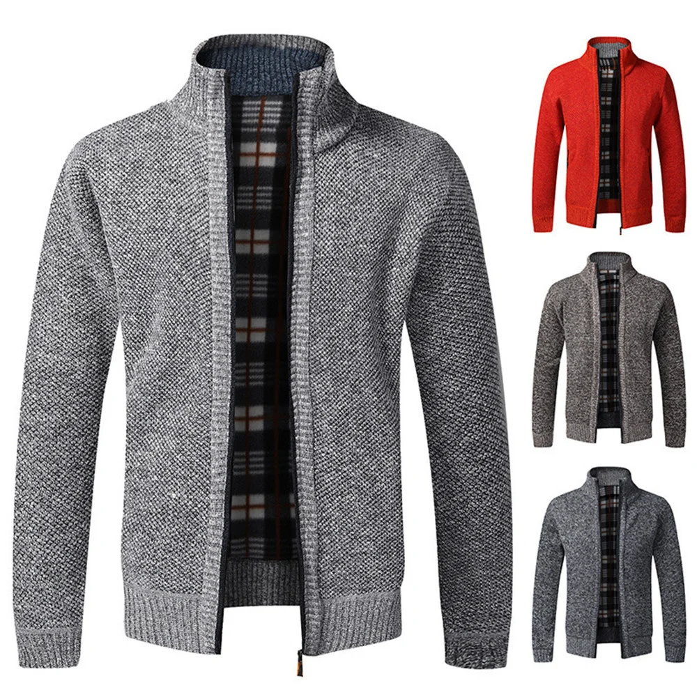 

Мужская приталенная куртка на молнии, однотонный хлопковый плотный теплый свитер с воротником-стойкой, Осень-зима 2021