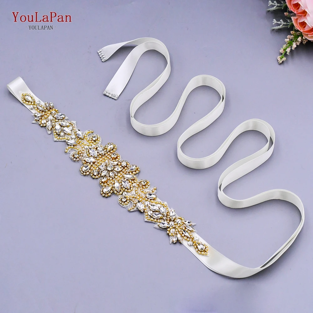 

YouLaPan S12-G Handmade Luxury Diamonds Bridal sash Applique Sparkling Rhinestones Wedding Belt Sparkly Belt Bridesmaid Belts