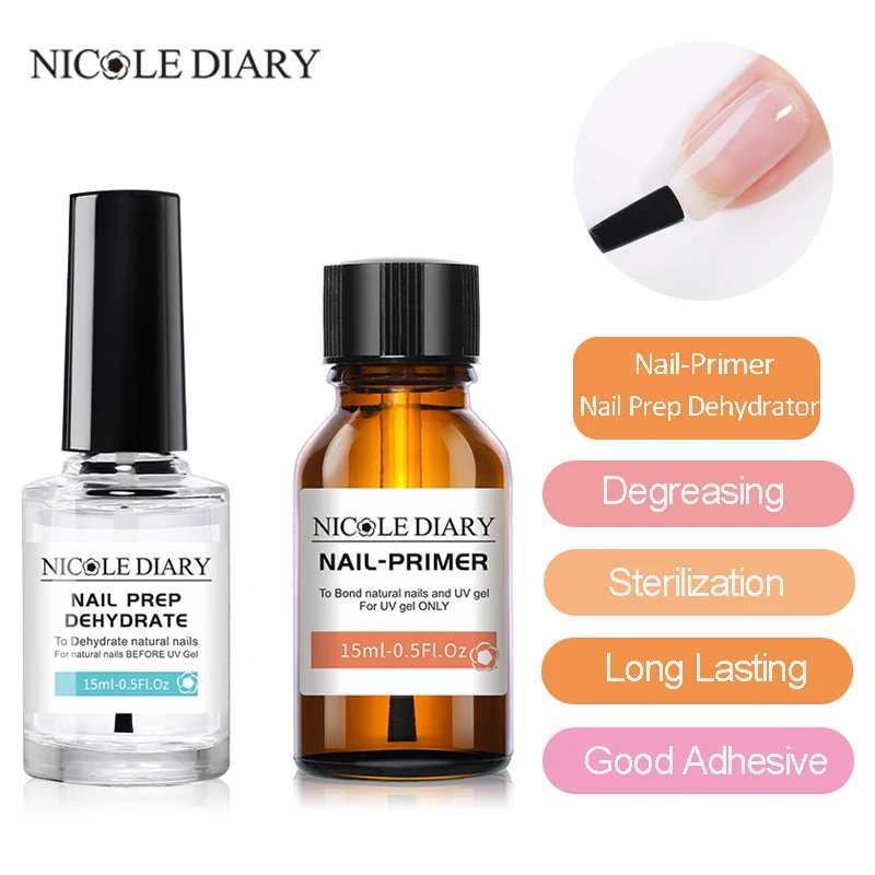 

NICOLE DIARY 15ML Nail-Primers And Nail Prep Dehydrator Set Free Grinding Nail Art No Need Of UV LED Lamp Gel Nail Polish Tool