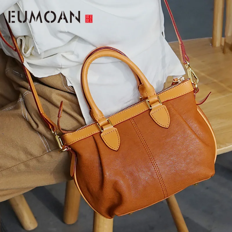 

EUMOAN Hand-made leather one-shoulder bag, female vegetable tanned leather handbag, retro dumpling bag