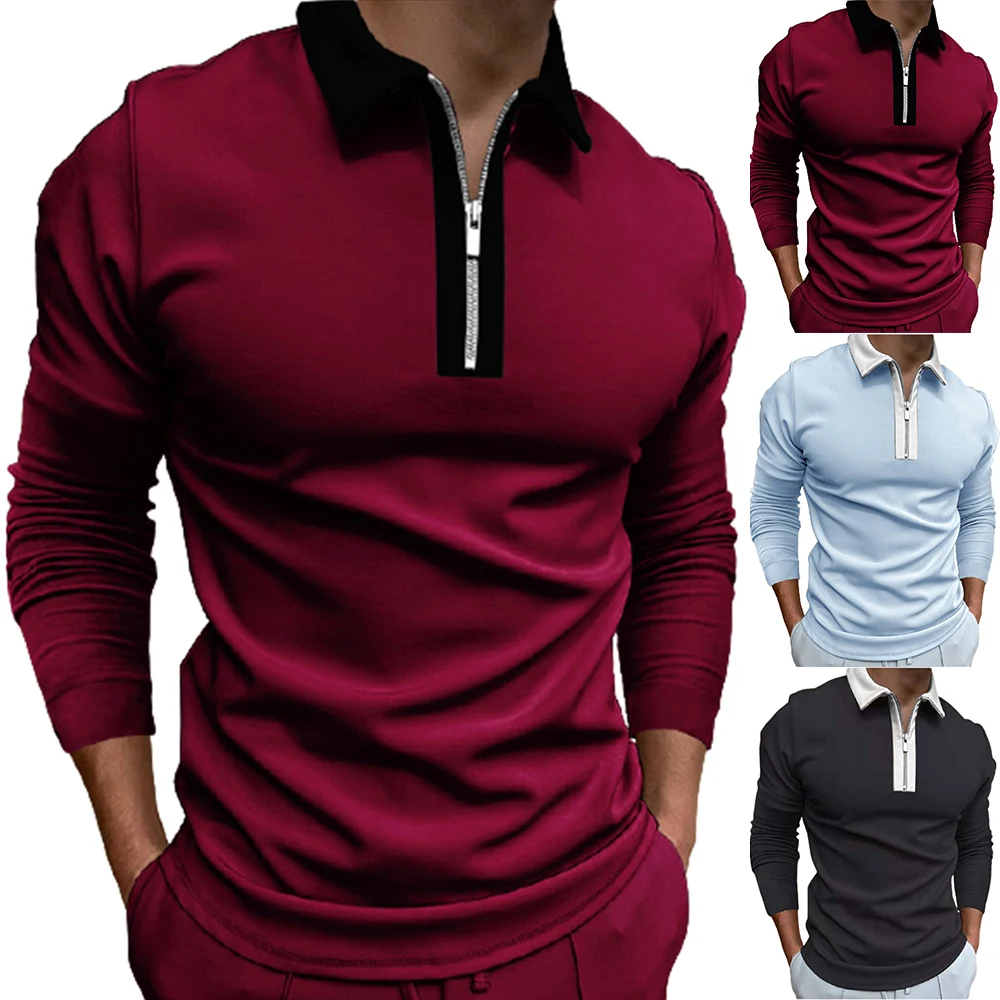 

Autumn Mens Shirts Polo Shirts Collared Button Up Long Sleeve Solid Color Shirt Casual Slim Fit Shirt Mens Tops Polos Shirt