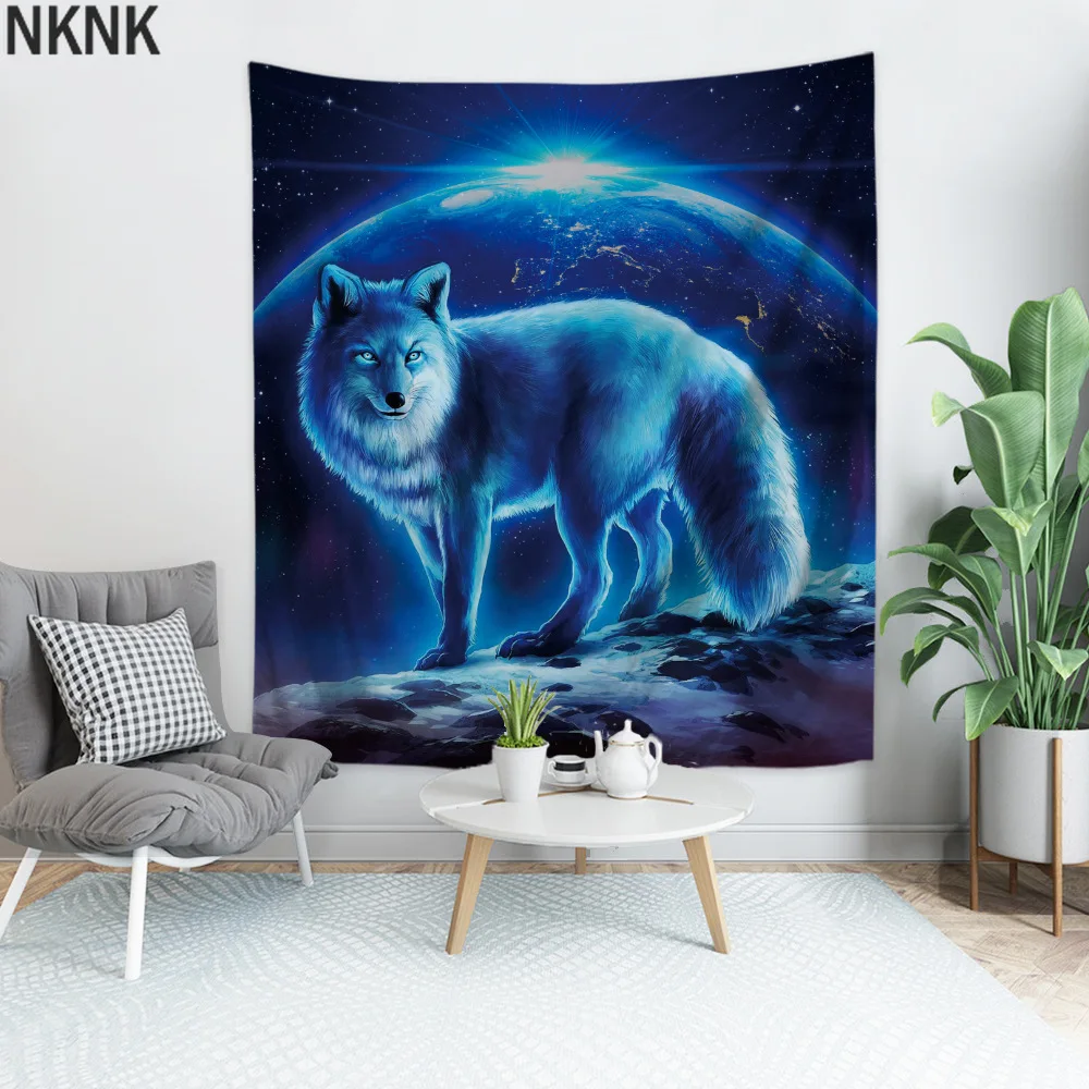

3D Wolf Tapestry Wall Hanging Polyester Thin Boho Style Shop Dream Net Printing Tapestry Living Room Bedroom Decoration