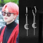 Новые серьги-гвоздики Jimin из нержавеющей стали, с длинной цепочкой, с круглым стержнем, с подвеской, для городского рэпера, панка, гранж, праздничные подарки на день рождения