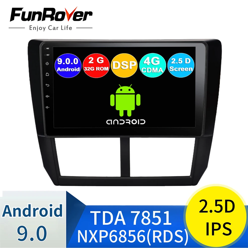FUNROVER ips+ 2.5D android9.0 автомобильный Радио мультимедийный плеер для Subaru Forester 2008-2012 магнитофон gps Навигация стерео 4GSIM