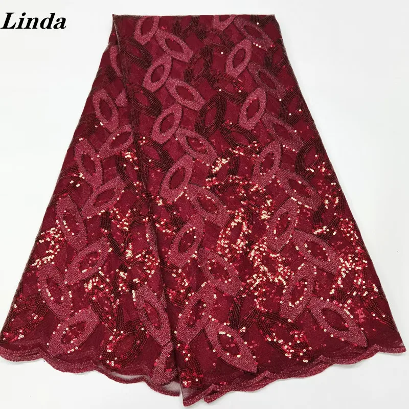 

Светильник-Бордовая африканская сетка, кружево нигерийская Тюль Ткань 2021, Высококачественная вышивка, французские сетчатые кружева ткани ...