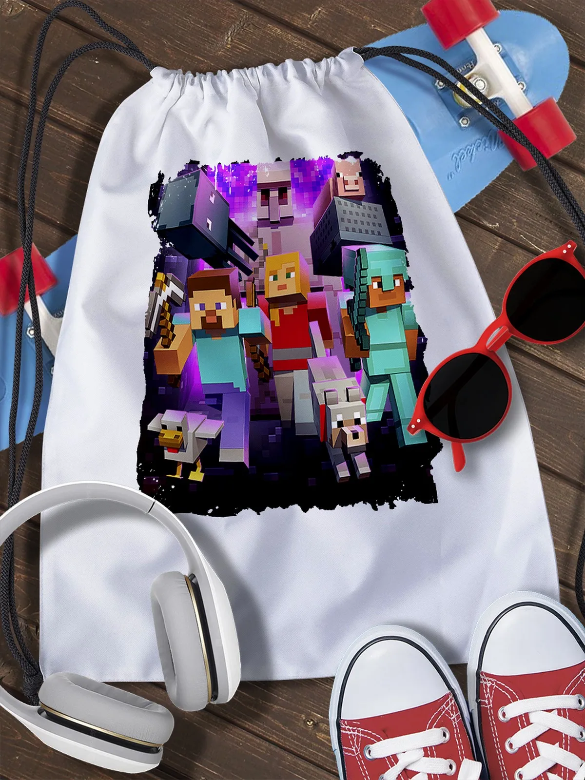 Сумка мешок для обуви майнкрафт (Minecraft пиксили блоки крипер стив Enderman Редстоун) -