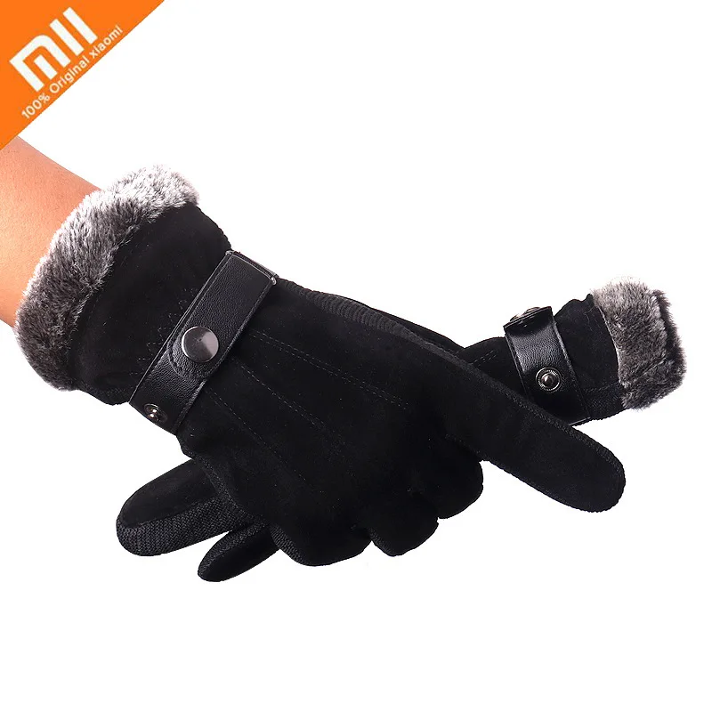 

Мужские зимние лыжные теплые перчатки Xiaomi, кожаные перчатки для велоспорта на открытом воздухе, теплые плотные Нескользящие перчатки, флис...