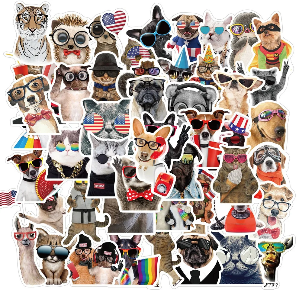 

10/30/50PCS Cute Personality Animal Graffiti Stickers Wearing Glasses Travel Case Skateboard Waterproof PVC Stickers Wholesale
