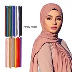Мусульманский шарф-хиджаб, женский эластичный хлопковый шарф, однотонный, зимний, теплый, длинный, Джерси-шарф