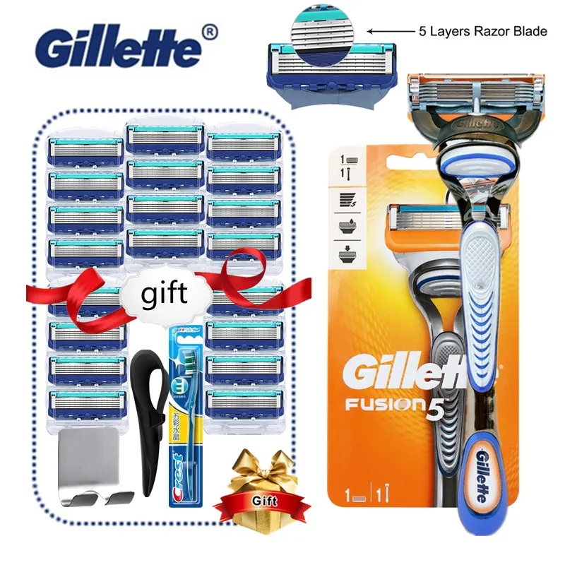 

Gillette Fusion 5 Razors Manual Shaver for Men Cassettes for Shaving Razor Blades with Travel Box and Stainless Steel Hook