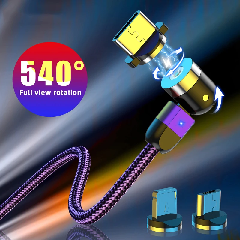 Магнитный USB кабель для iPhone Samsung мобильный телефон с функцией быстрой зарядки 180 °