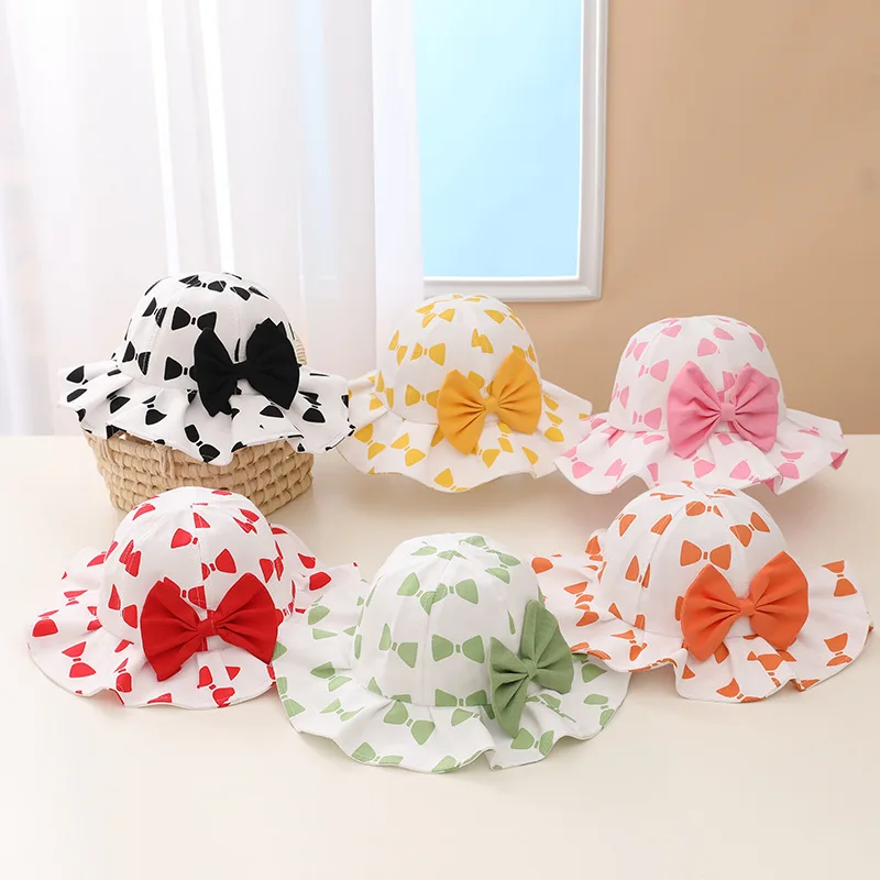 

Панама с цветочным принтом для новорожденных, шляпа с большими бантами, с УФ-защитой, шапки для девочек, весна-лето
