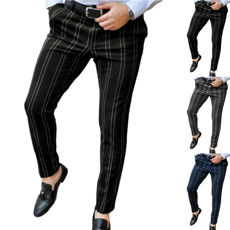 Модная мужская одежда удобные облегающие брюки в полоску Формальные Деловые