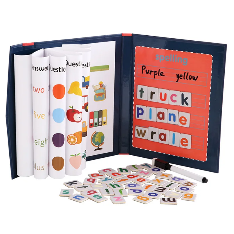 

Toddler Montessori Toys Magnetic 3D Puzzle Jigsaw Word spelling 3D Wooden Puzzle Jigsaw Color Number Cognition Book With Pen Toy