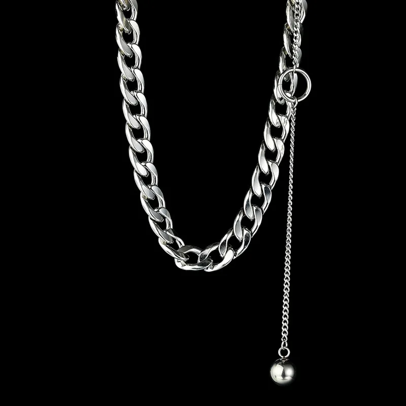 

Cuban Necklace Titanium Steel Hip Pop Punk Simple Thick Choker Chain Metal Beads Necklace For Women