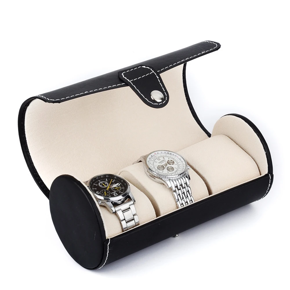 

PU Leather Watch Roll Storage Box Cylindrical Portable Retro Watch Box Detachable Pillow Watch Holder Travel Jewelry Storage Bag