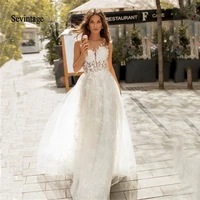 sevintage 2020 lace appliqued wedding dresses illusion neck bridal gowns beach boho bride dress vestido de noiva