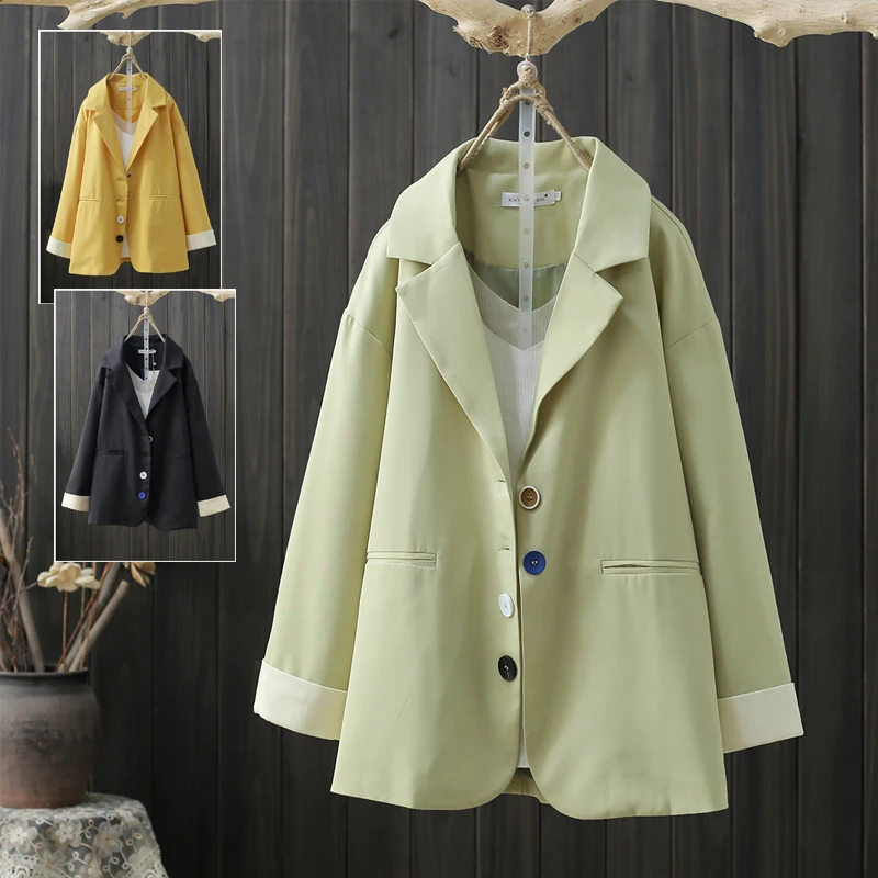 

Spring Fall New Large Size Women's Casual Contrasting Color Blazer Simple Commuter Thin Elegant Short Jacket Female Trend s862