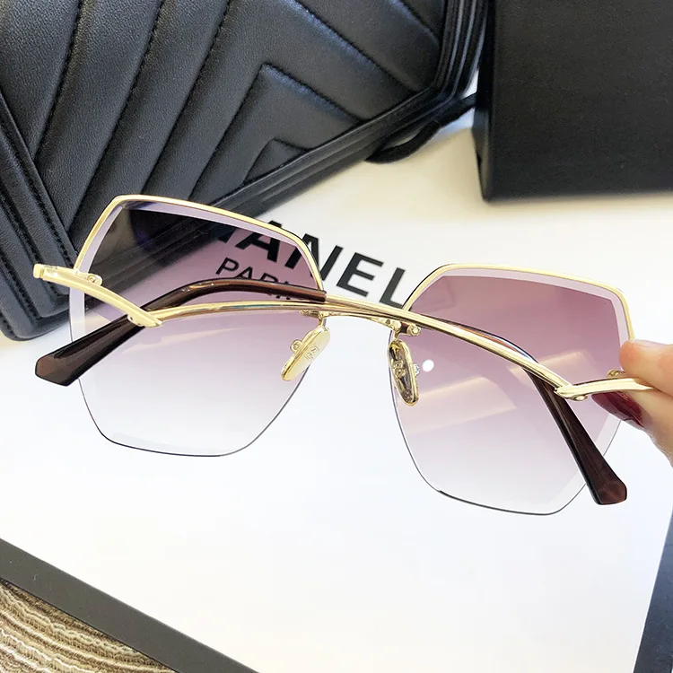 Fashion Rimless Sunglasses For Women Big Luxury Brand Designer UV400 Glasses Female Gradient Shades Women's accessories