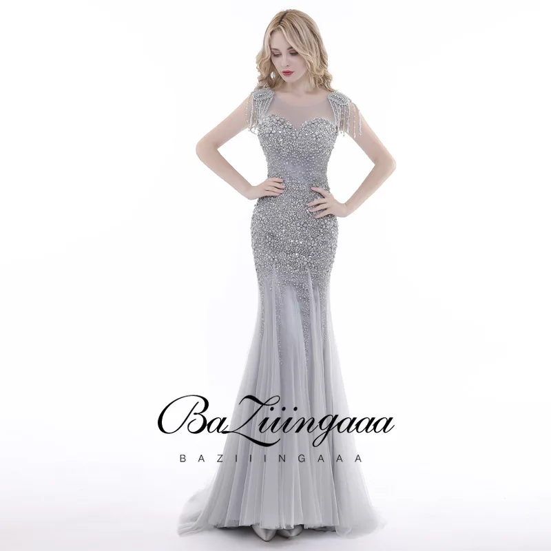 

BAZIIINGAAA New Elegant Woman Evening Gown Plus size slim printed long evening dress Suitable for Formal Parties