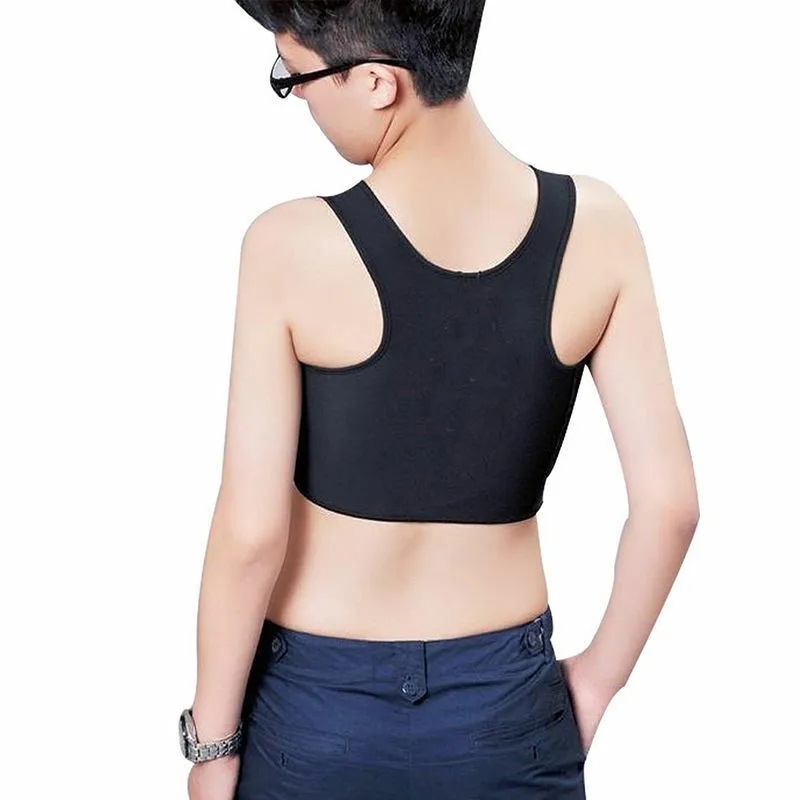 Men Pure Color Crop Top Male T-shirt Short Chest Breast Vest Breathable Buckle Binder Trans Lesbian Tomboy Tops Costume | Мужская одежда