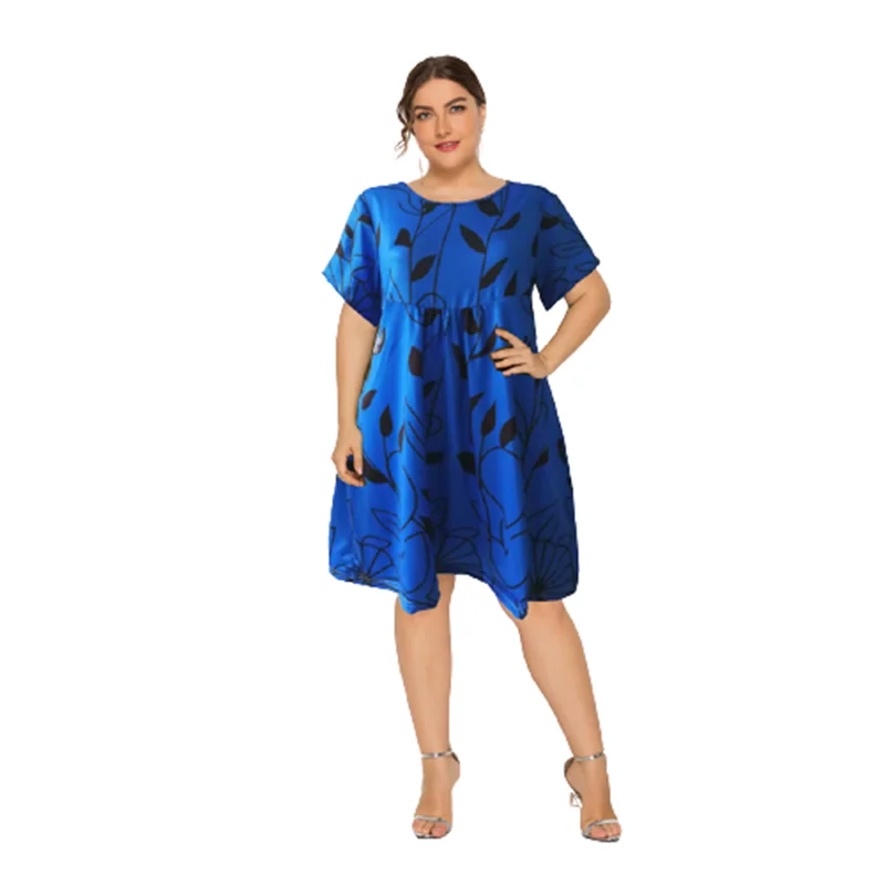 

5XL Plus Size Summer Dress Summer Women Casual Loose Short Sleeve O-Neck Print A-line Dress Large Size Street Sundress Vestidos