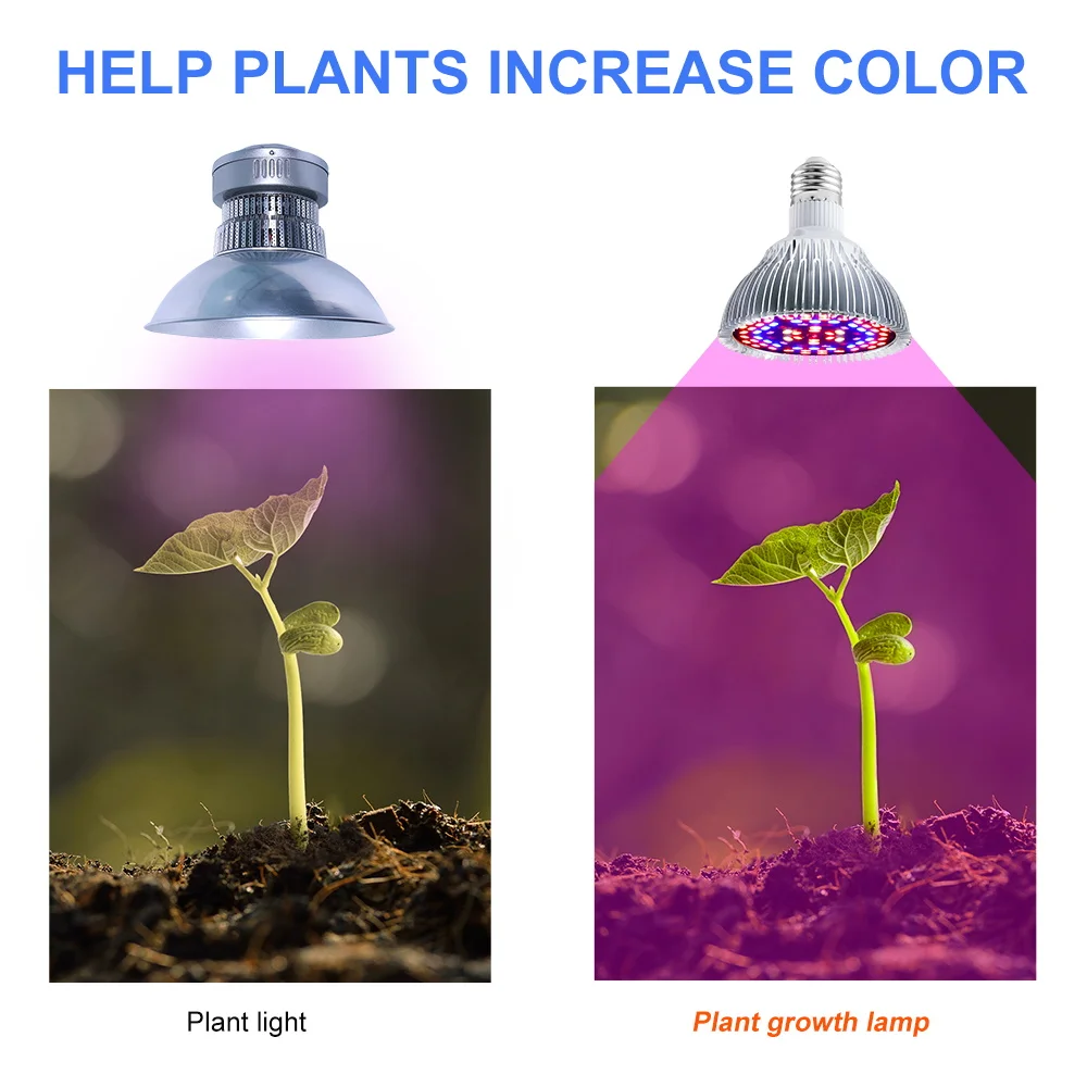 Полноспектральная лампа для растений E27 220V Grow Light E14 Фитолампа LED Лампа для семян 18W 28W 30W 50W 80W 100W Рост овощей и цветов 110V.