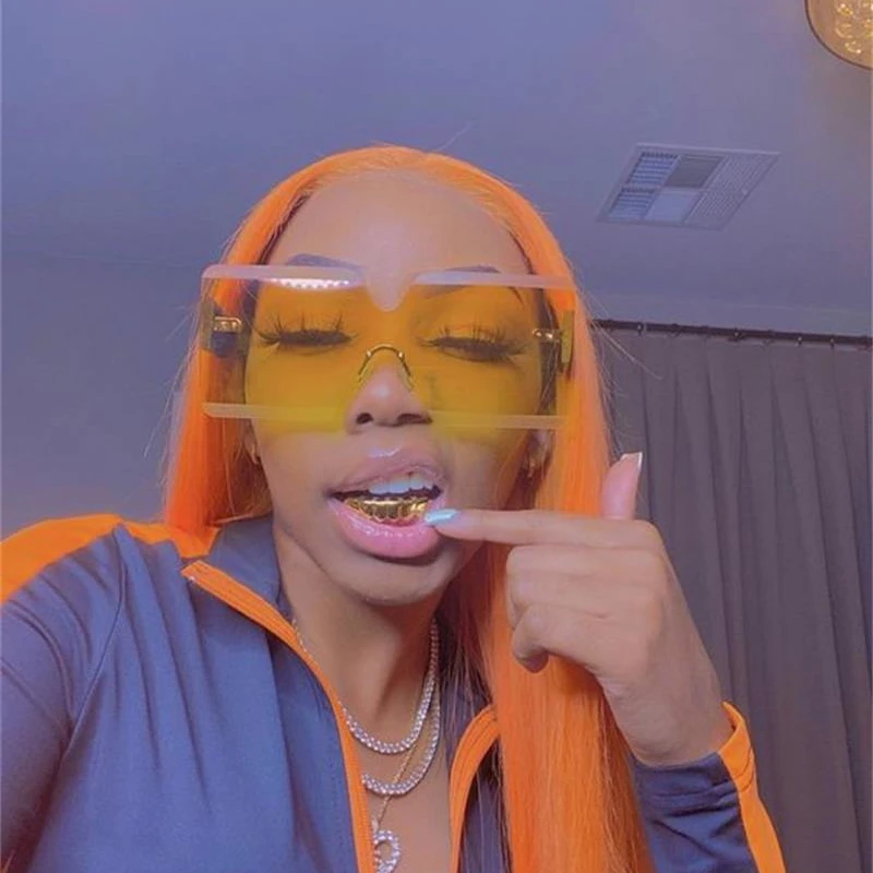 Большие Квадратные Солнцезащитные очки без оправы женские коричневые