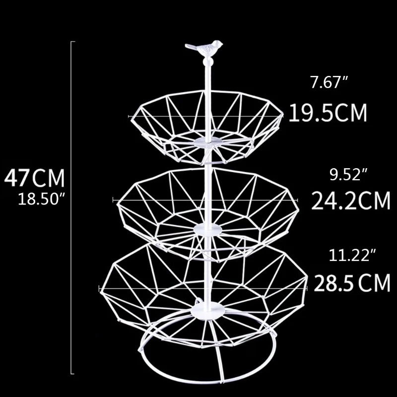 

27RF 3 Tier Fruit Baskets Metal Wire Fruit Bowl Snacks Cake Stand Storage Rack Countertop Organizer Table Home Decoration