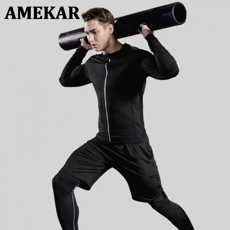 

Men's Compression Sportswear Suits Gym Tights Training Clothes Workout Jogging Sports Set Running Tracksuit Quick Dry Plus Size