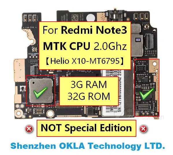 1 шт. для Xiaomi Redmi Note3 Note 3 MTK 2 0 ГГц CPU 3G RAM 32GB ROM б/у Материнская плата логическая