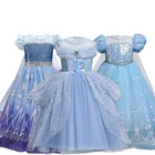 Карнавальный костюм для детей на Хэллоуин, голубое платье принцессы Эльзы с блестками, многослойное Сетчатое платье-тюльера для девочек, детское платье для косплея