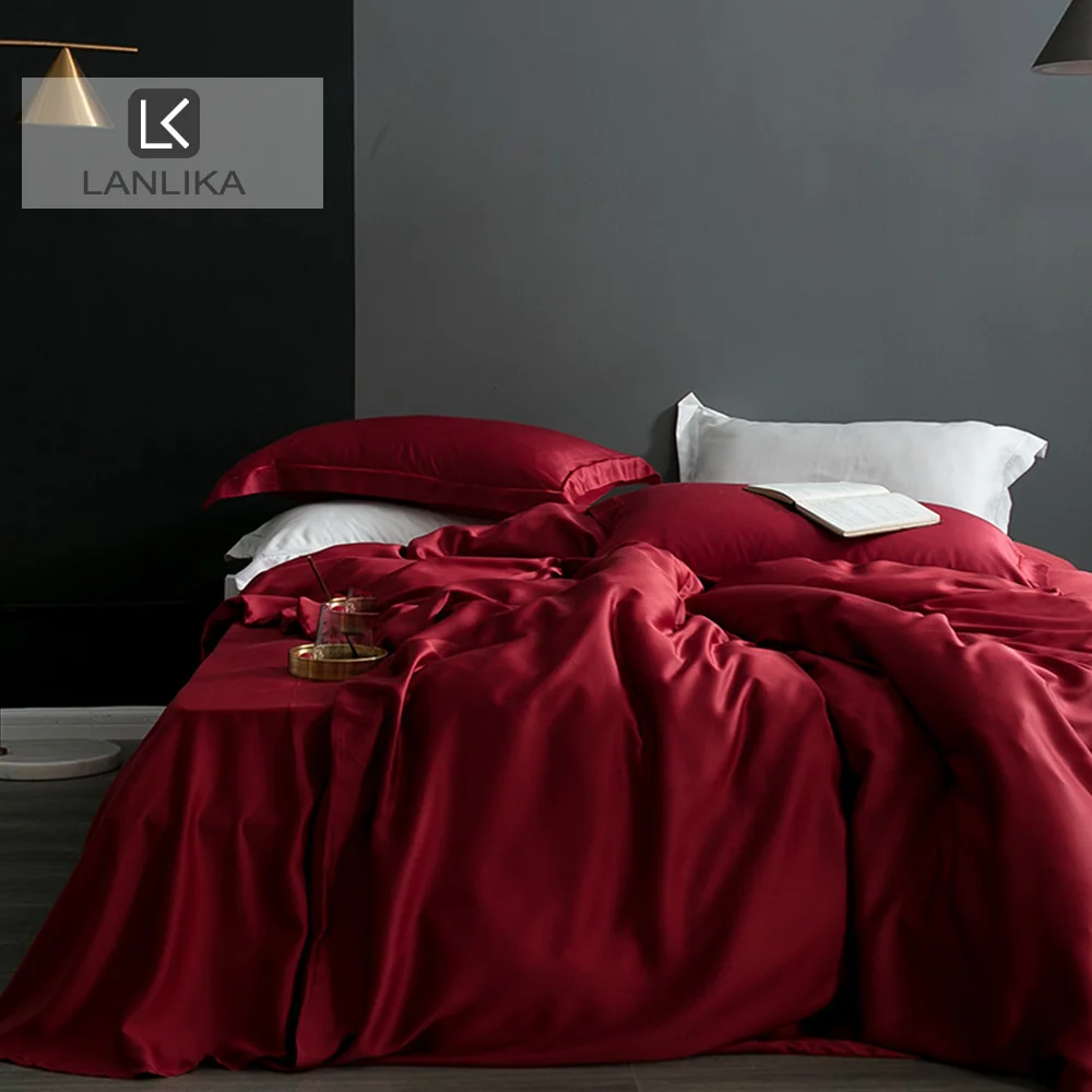 Lanlika женский высококачественный 100% шелковый красный комплект постельного белья