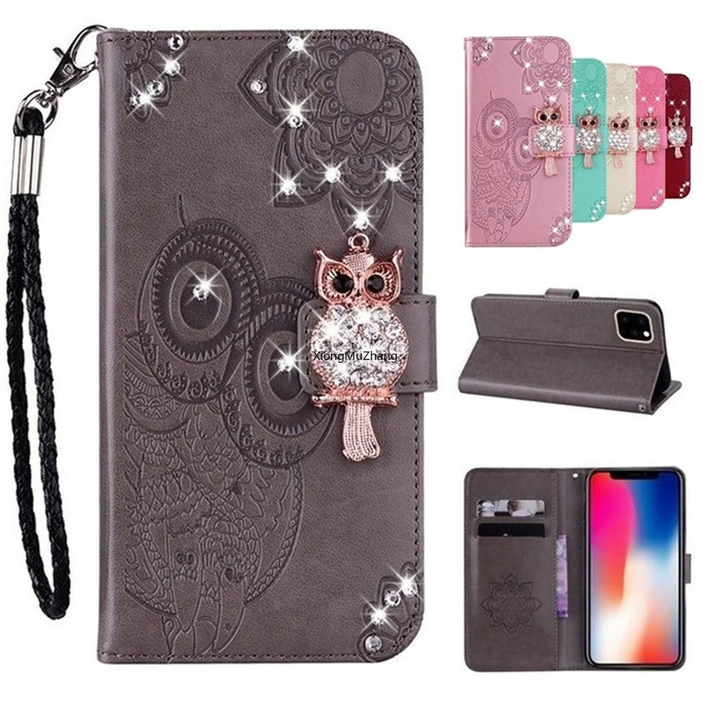 

3D Owl Flip Rhinestone Leather Case for Samsung J3 J5 2016 2017 J3 J7 2018 for Galaxy A5 A6 A8 Plus A9 A7 2018 A750 Wallet Cover