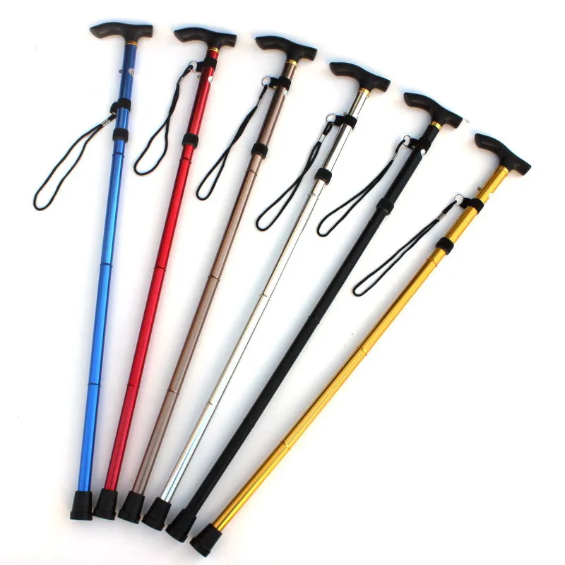 

Aluminum alloy folding walking stick four section telescopic folding mountaineering stick anti slip walking stick adjustable