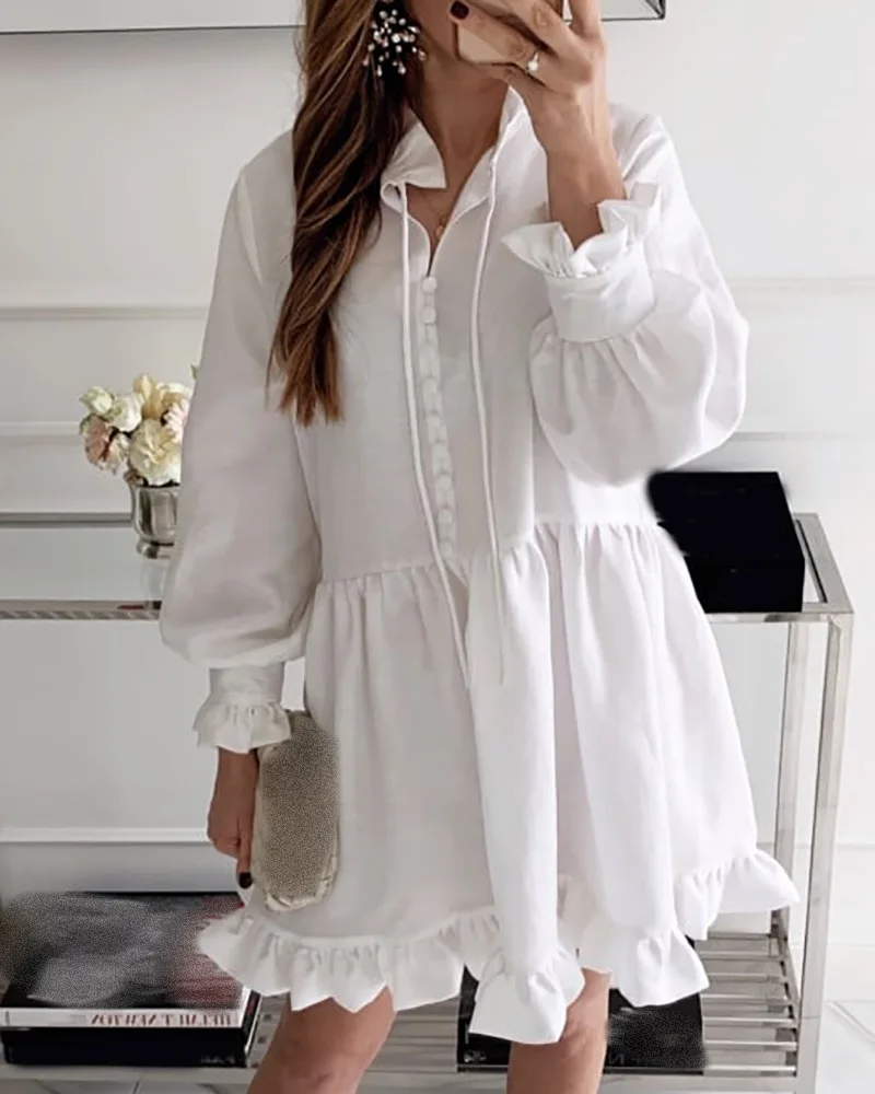 

Женское платье, модное платье 2021, сексуальное Белое платье с оборками и длинным рукавом, Бандажное свободное платье