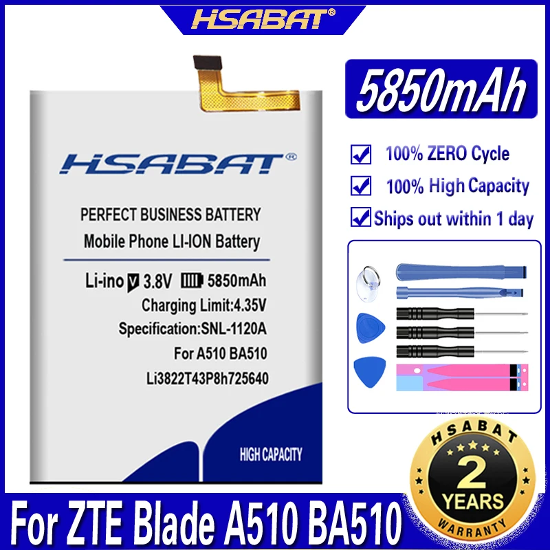 HSABAT 5850mAh Li3822T43P8h725640 Аккумулятор для ZTE Blade A510 BA510 сменные батареи|Аккумуляторы