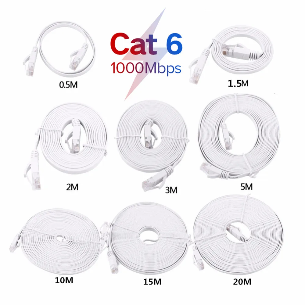 

CAT6 RJ45 Flat UTP Ethernet Network Cable Patch LAN Cable Router Computer Cables 0.5m 1m 1.5m 2m 3m 5m 10m 15m 20m 25m 30m