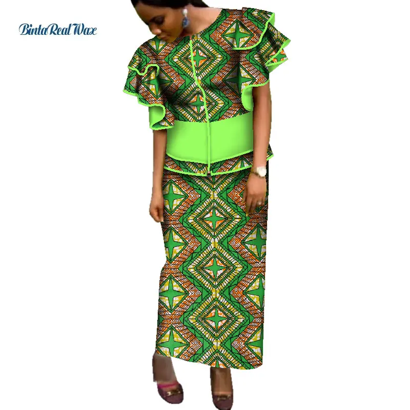 Комплект одежды Анкары в африканском стиле: топ с рюшами и юбка для женщин
