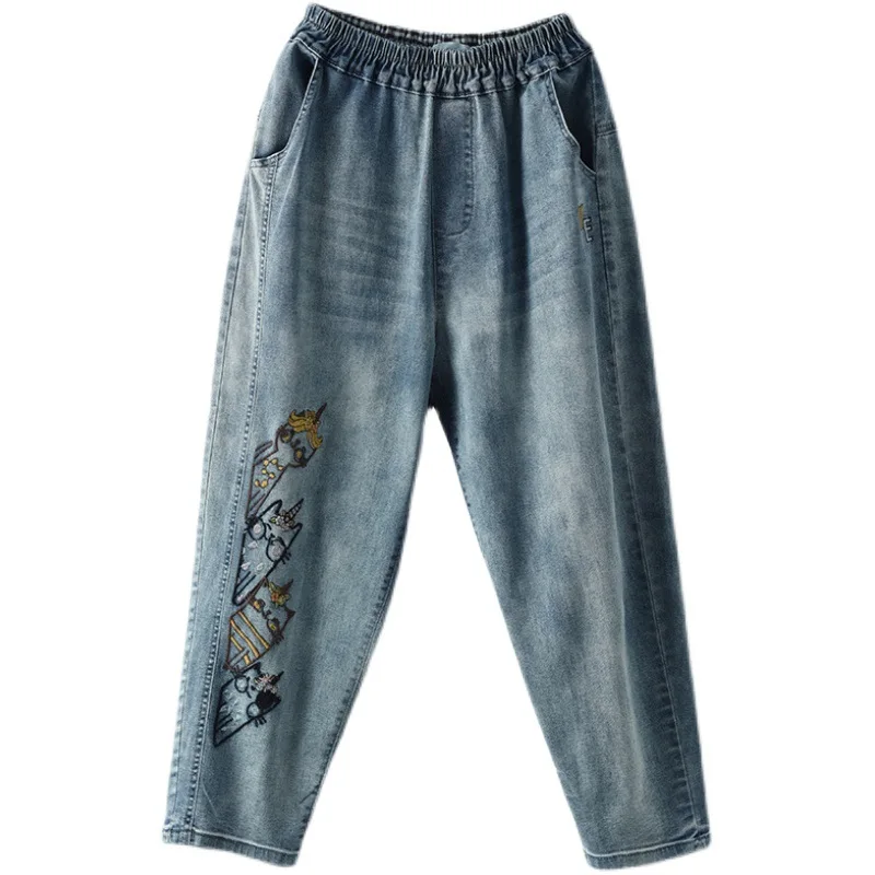 

Masss Wasss Korean Fashion Streetwear Womens Casual Embroidery Jeans Ladies Vintage Punk Loose Harem Pants Oversized Pantalons