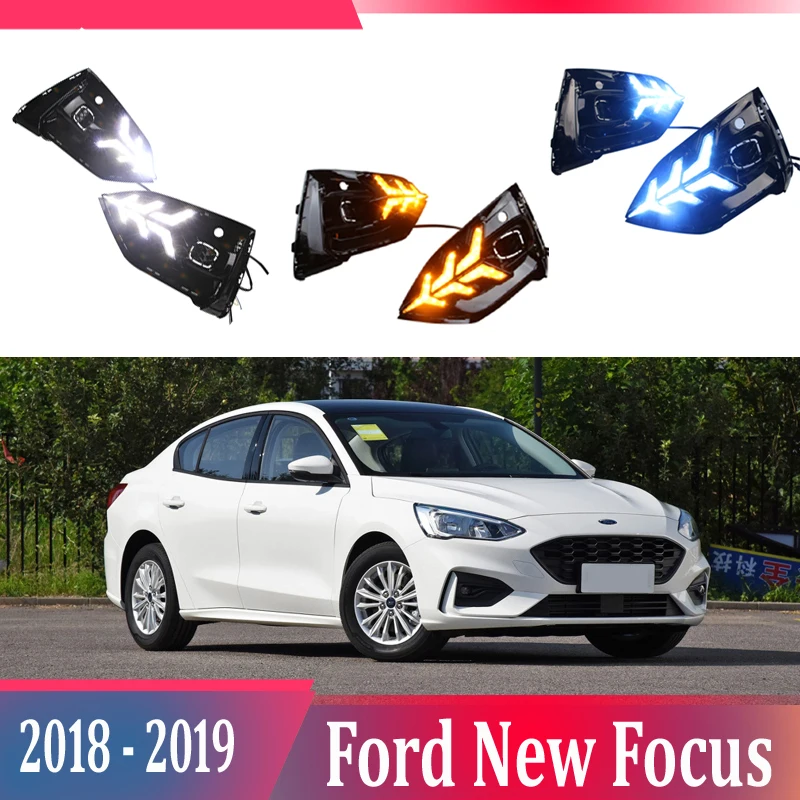 2 шт. для Ford Focus 2018 2019 светодиодный Габаритные огни DRL с отверстием противотуманной