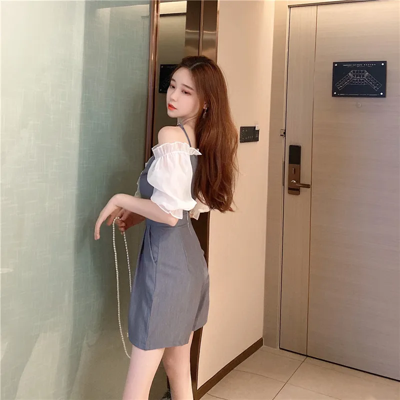 

Summer Women Slim One-piece Jumpsuits French Puff Sleeve Ruffled Slash Neck Bodysuits Overall Female Retro Rompers Playsuits