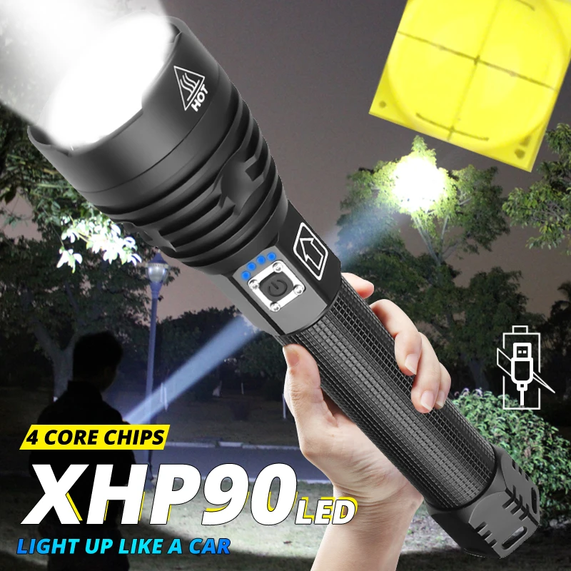 Самый мощный XHP90 Новое поступление светодиодный фонарик с usb зумом 18650 26650 USB Перезаряжаемый Аккумулятор VS XHP70/P50 походный фонарь