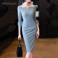 blue bodycon dress women elegant fashion casual work midi pencil dresses business chic office lady party vestido female big size