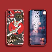 crane and koi chinese style phone case for iphone 13 12 11 mini pro xr xs max 7 8 plus x luxury high end matte transparent cover